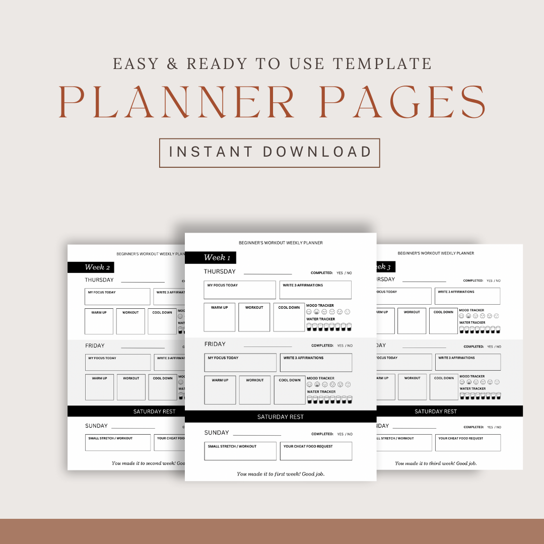Beginner's Workout Weekly Planner